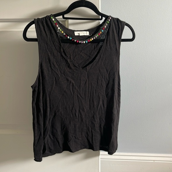 Honey Punch tank top with detailed neck, colored pom pom balls - Picture 1 of 3